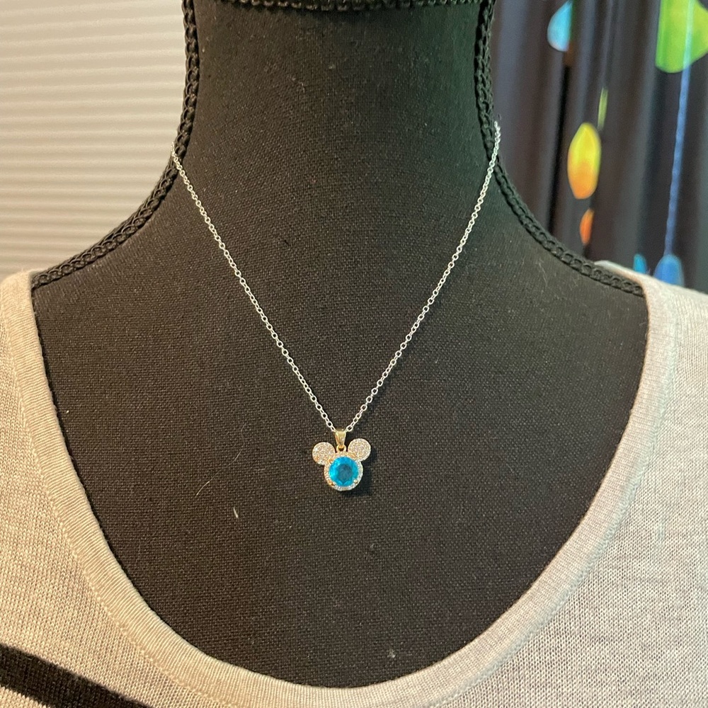 Disney Silver Necklace with Vibrant Blue Mickey Charm